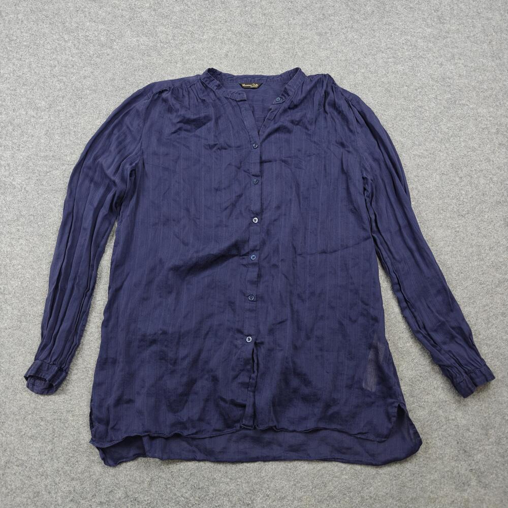 Massimo Dutti Blouse Womens 12 Blue Tunic Henley Lightweight Sheer Striped